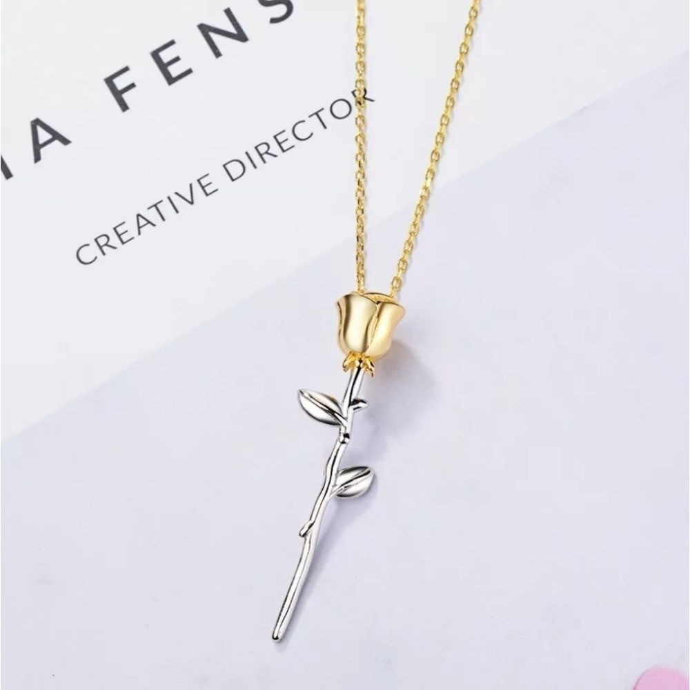 Gorgeous 🌹 Rose Necklace 2 Tone 925 SS